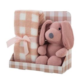 Set caja manta cuadros 90 x75 cm rosa palo + perro 26 cm Set caja manta cuadros 90 x75 cm rosa palo + perro 26 cm