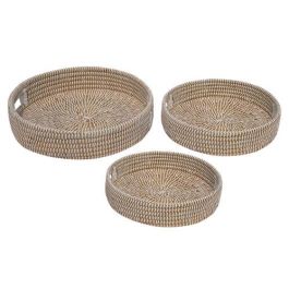 DKD Home Decor Bandeja Balines Decorativa de Seagrass, Colores Natural y Blanco, Set de 3 Bandejas, Dimensiones 43x43x9.5 cm Precio: 32.79000054. SKU: S3039200