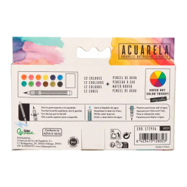 Liderpapel Acuarela 12 Colores con Pincel de Agua Rellenable Estuche de Plástico