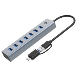 Conceptronic HUBBIES21GP Hub USB 3.0 Gris con 7 Puertos USB-A y Conexiones USB-A y USB-C