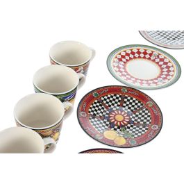 Taza Set Plato Moderno DKD Home Decor Rojo Amarillo 12.5 x 1.5 x 12.5 cm (4 Unidades)