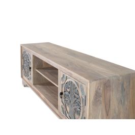 GINER Y COLOMER Mueble TV con 2 Puertas y 2 Huecos en Madera de Mango, Acabado Natural y Azul