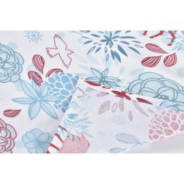 DKD Home Decor Camino de Mesa Navidad Moderno Reno y Flores Azul Celeste Rojo 150x50 cm Set 4 Unidades Algodón Poliéster