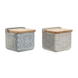 DKD Home Decor Salero Estilo Indio Delhi Dolomita y Bambú Beige Azul 750 ml 12.5x12x14 cm Set 2 Unidades Apto Lavavajillas