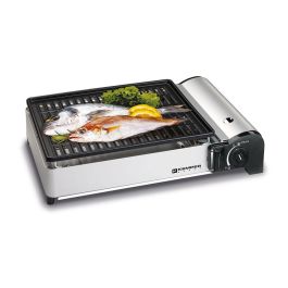 Kemper Barbacoa portátil a gas para camping, conexión bayoneta, encendido piezoeléctrico, parrilla aluminio antiadherente 27x34 cm, 45x32x9 cm