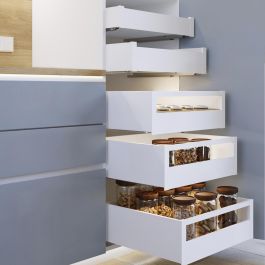 Emuca Cajón exterior Protone 30kg con guías de extracción total y cierre suave, Altura 131mm, profundidad 450mm, Acero, Pintado blanco