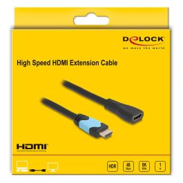 Delock Cable de Extensión HDMI High Speed 48 Gbps 8K 60Hz 1 metro, Compatible con 3D, HDR, Dolby Vision, Audio ARC, Conectores Chapados en Oro