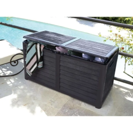 Eda Baya Garden Bay Cubo de Basura de Plástico Gris Antracita 420 Litros Imitación Madera Hecho en Francia