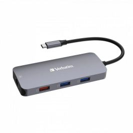 Verbatim Hub Multi-puerto USB-C Pro: HDMI 4K 60Hz, RJ45 Gigabit Ethernet, 2x USB-C 10Gb/s, 1x USB-A 10Gb/s, Lector SD/microSD