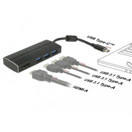DeLOCK 63931 USB 3.1 Gen 1 Adaptador USB-C a 3x USB 3.0 Tipo-A Hub + 1x HDMI DP Alt Mode 4K 30 Hz Negro