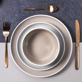 Home Deco Factory Plato Cerámica Bicolor Beige Diámetro 26,5 cm