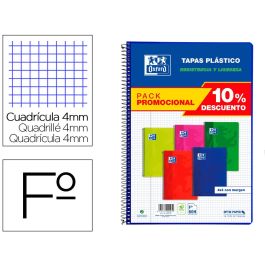 Oxford Cuaderno Espiral 80H Folio 4x4 mm C-Margen Tapa De Plástico Pack 5 Ud 10% Dto C-Surtidos Vivos