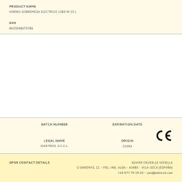 Edm Horno de Sobremesa Eléctrico 23 L, 1380 W, Temperatura 80-230°C, Temporizador 60 min, 4 Posiciones de Horneado