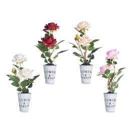 Ibergarden Planta Rosa Artificial Decorativa de Plástico y Tela con Bote de Metal, Colores Surtidos, 15x36x12 cm (Maceta Ø 8 cm) (12 Unidades)