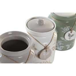 DKD Home Decor Bote Alpino de Dolomita Marrón Blanco Verde 1 L 12x12x16 cm Apto para Microondas y Lavavajillas (3 Unidades)