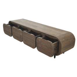 DKD Home Decor Mueble TV Indo 2c25 Moderno Marron Teca Reciclada 4 Puertas 45 x 50 x 200 cm