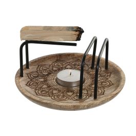 DKD Home Decor Soporte Incienso Arabe Mandala Marron Negro Mango Hierro 15 x 7 x 15 cm (4 Unidades)