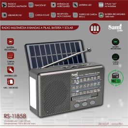 SAMI Radio Multimedia Portatil 8 Bandas con Bateria, Cargador Solar y Pila