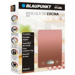 Blaupunkt BP4013 Báscula de Cocina Electrónica Digital hasta 5kg, Superficie de Cristal, Función Tara, Naranja Claro