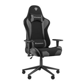 GENESIS Silla Gaming PC Nitro 440 G2, Asiento Acolchado Negro Gris, Tapicería Tela y Polipiel, Base Metálica, Respaldo Ajustable, Ruedas 6cm CareGlide