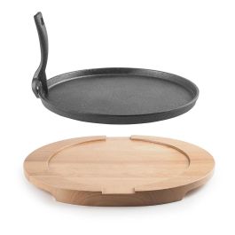 Ibili Plato Hierro Fundido Ø26 cm con Base Madera Haya 34x30x2.5 cm Apto Inducción