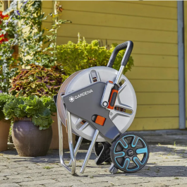 Gardena AquaRoll M Carrete de Manguera con Ruedas de Metal y Mango Telescópico (Máx. 60m)