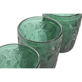DKD Home Decor Vaso de Cristal Verde de 300ml, Set de 6, Acabado Relieve Hojas, 8x10x8cm, Colección Tropical Garbo