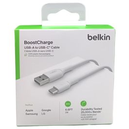 Belkin Cable USB-A a USB-C 2m Blanco CAB001BT2MWH para Carga y Sincronización Rápida
