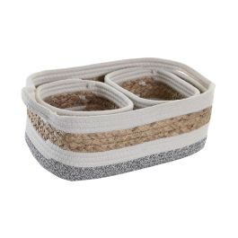 DKD Home Decor Cesta Decorativa para Almacenamiento Hecha a Mano de Fibra Algodón Blanco Natural Set de 3 Piezas 23x13x33 cm