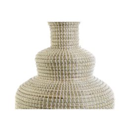 DKD Home Decor Lámpara Sobremesa Tropical, Hecha a Mano, Seagrass y Lino, Blanco Marrón Claro, Base 42cm, 70cm Alto, Bombilla E27