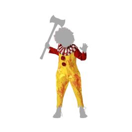 Disfraz Payaso Infantil Amarillo con Mono y Cuello Bicolor Rojo para Niños 10-12 Años. Poliéster. Temática Halloween, Carnaval, Circo.