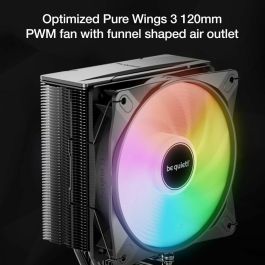 be quiet! Pure Rock 3 LX - Disipador de CPU de aire, 4 tubos de calor, 120mm PWM, TDP 190W, compatibilidad LGA 1851/1700/1200 & AM5/AM4, iluminación LED multicolor, Negro