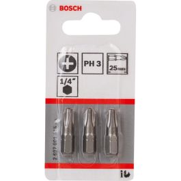 Bosch 3ST PH Punta de atornillar extra dura Phillips PH3 de Acero 25mm (3 piezas) para atornillador con vástago hexagonal