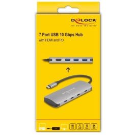 DeLOCK Hub USB-C 7 Puertos 10 Gbps con Salida HDMI 4K y Carga PD 3.0 90W