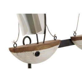 DKD Home Decor Perchero de Pared Diseño Atlántico Veleros Blanco de Paulownia y Metal 39x10x26,5 cm