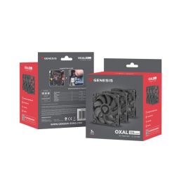 GENESIS Oxal 120 Ventilador Carcasa PC Gaming 120mm Negro - Pack 3, 1300 RPM, Bajo Ruido (22.1dB), Alta Presión Estática (1.05mmH2O), 50000h