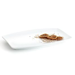 Quid Fuente Rectangular Porcelana Gastro Blanca 30.5x19.5x2.5 cm - Set de 4 Unidades Apilable, Apto Lavavajillas y Microondas