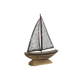 DKD Home Decor Figura Decorativa Velero Estilo Antique de Paulownia y Metal Colores Natural y Blanco 26x6x34 cm