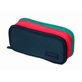 Liderpapel Estuche Portatodo Funky 3 Cremalleras Aperturas Laterales Azul Rojo Verde 220x100x65 mm