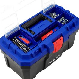 Workpro Caja de herramientas 41x23x20,5cm, plástico de alto impacto, compartimentos exteriores, color negro azul y rojo Workpro Caja de herramientas 41x23x20,5cm, plástico de alto impacto, compartimentos exteriores, color negro azul y rojo