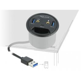 DeLOCK Concentrador In-Desk 3 Puertos USB-C y 2 USB Tipo-A con Audio HD, Negro