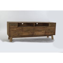 DKD Home Decor Mesa TV de Pino Natural Colección Alpino Chiara Envejecido 180x48x65 cm con 2 Cajones y 4 Puertas