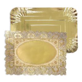 Bandeja Rectangular Oro con Blonda 22x28 cm - Algon (48 Unidades) Bandeja Rectangular Oro con Blonda 22x28 cm - Algon (48 Unidades)