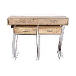 DKD Home Decor Consola Loft Set de 3 Marron Claro Plateado 76 x 110 x 41.5 cm