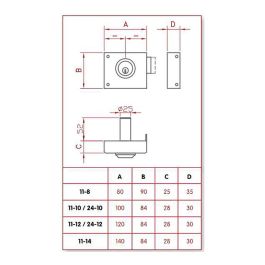 Jis Cerradura de sobreponer 11-10d derecha solo llave 100mm con 3 llaves serreta
