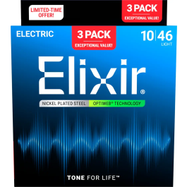 Elixir Cuerdas Guitarra Eléctrica Nickel Plated Steel con Recubrimiento OPTIWEB Calibre 10-46 - Pack 3