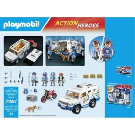 Playmobil Furgoneta Transporte de Dinero Set de Juego con 3 Policías, Ladrón, Perro, Moto y Lingotes de Oro - Edad 4+ años