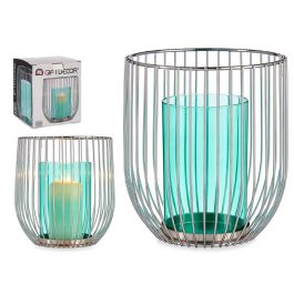 Giftdecor Base Vela Cristal Jaula Metal Plata 15x17x15 cm (Set de 8)