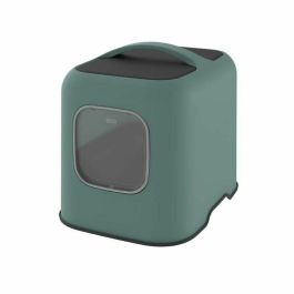 Rotho Biala Arenero Cubierto Premium para Gatos, Plástico Reciclado, Filtro Anti-Olor, Diseño Discreto, Color Verde Gui