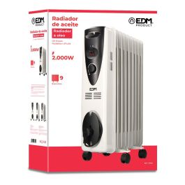 Edm Radiador de aceite 2000W 9 elementos con termostato y protección contra sobrecalentamiento